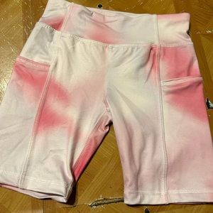 White and pink biker shorts with pockets